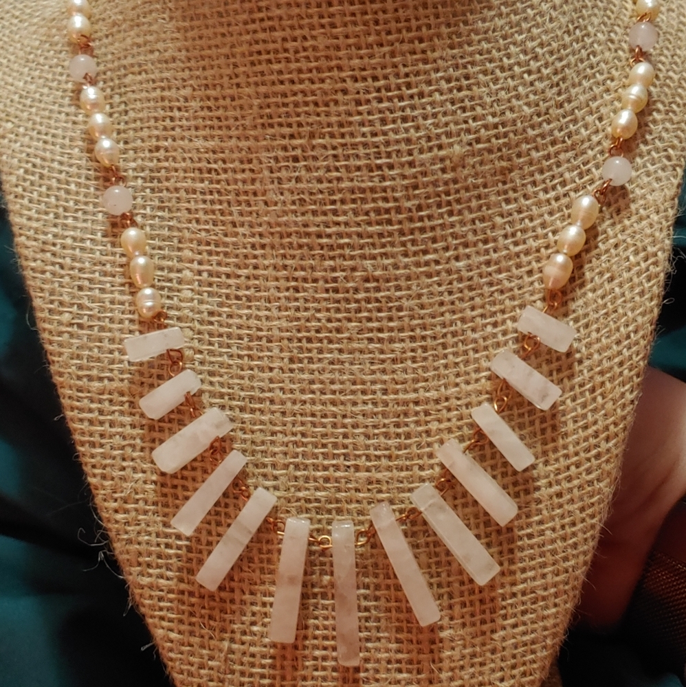 Handmade Rose Quartz and Pearl necklace